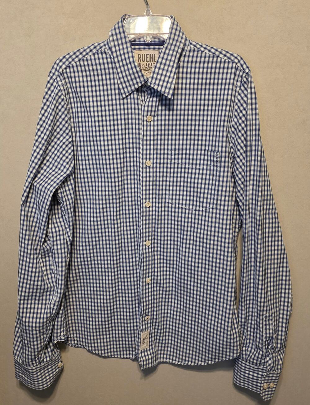 NWOT Ruehl No. 925 Blue/White Gingham button-down L-Sleeve Shirt XL